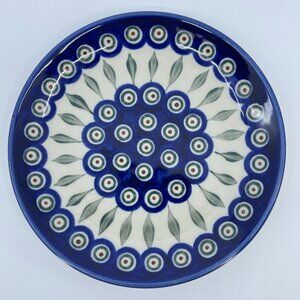 vintage boleslawiec polish pottery dessert plate "peacock" pattern handcrafted